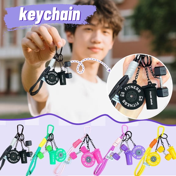 Silicone Dumbbell Keychain for Gym Lovers, Motivational Fitness Keyring with Metal Handle - Cute Workout Bag Charm Gift for Women and Men, Gym Accessories (1*Keychain)