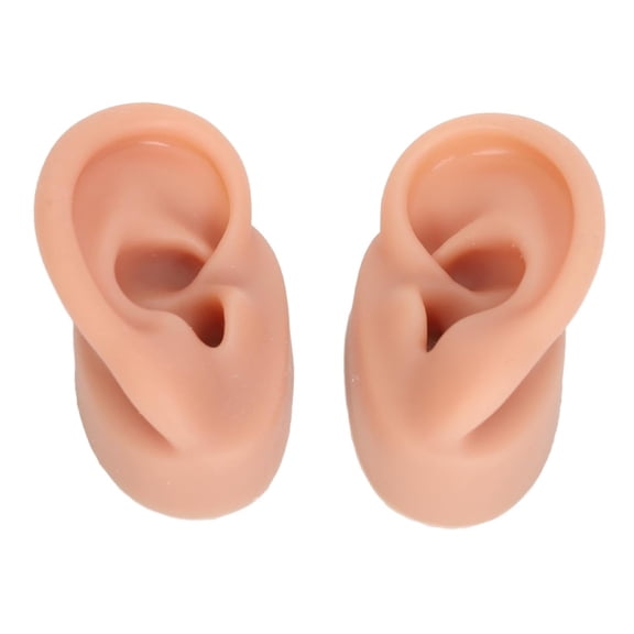 Silicone Ear Model Left and Right Flexible Fake Ear Realistic Ear Mold for Piercing Practice Earrings Display Acupuncture Teaching Tool (Dark Skin)