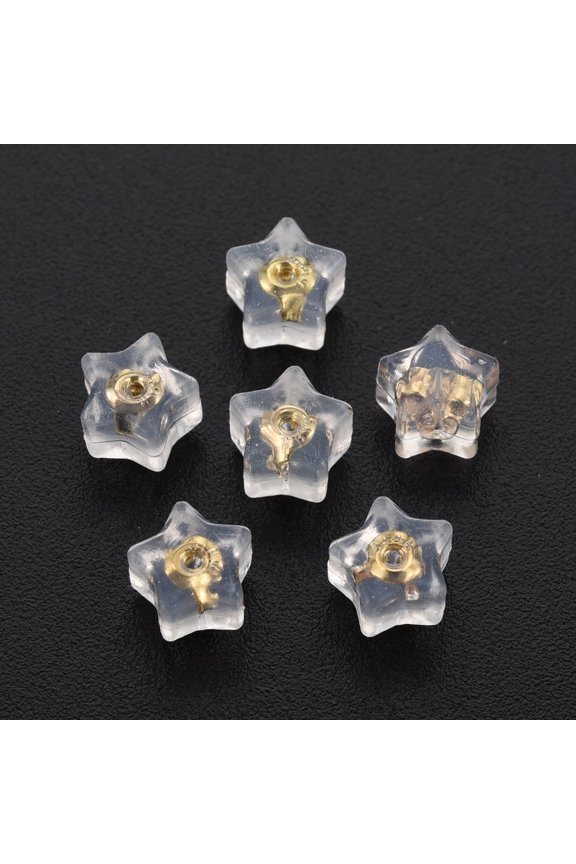 Silicone Ear Nuts Earring Backs with Brass Findings Star Cadmium Free & Nickel Free & Lead Free Real 16K golden Plated 6x6x5mm Hole: 0.7mm