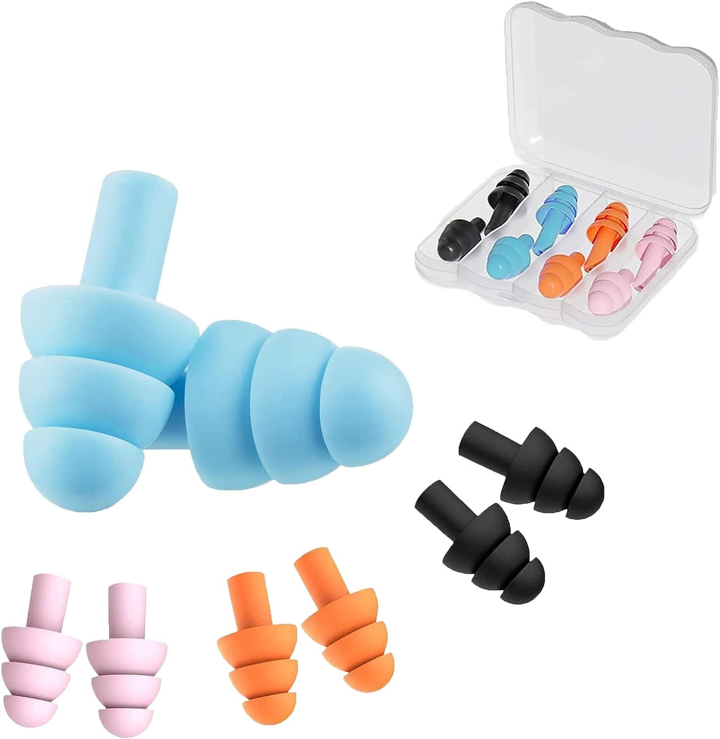 Silicone Ear Plugs for Sleeping Noise Cancelling Ear Plugs for Noise Reduction Soft Reusable Ear Plugs Small Earplugs for Sleep Travel Ear Plugs with Ear Plug Case 4 1 Pack Pink Black Blue Orange Walm...