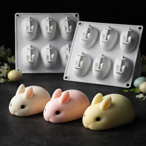 Silicone Easter Bunny Mold Set, 2-Piece 3D Rabbit Shapes, Large Nonstick Baking And Candy Molds For Chocolate, Jello, Pudding, Mousse, Cake, Soap, Wax, Pink