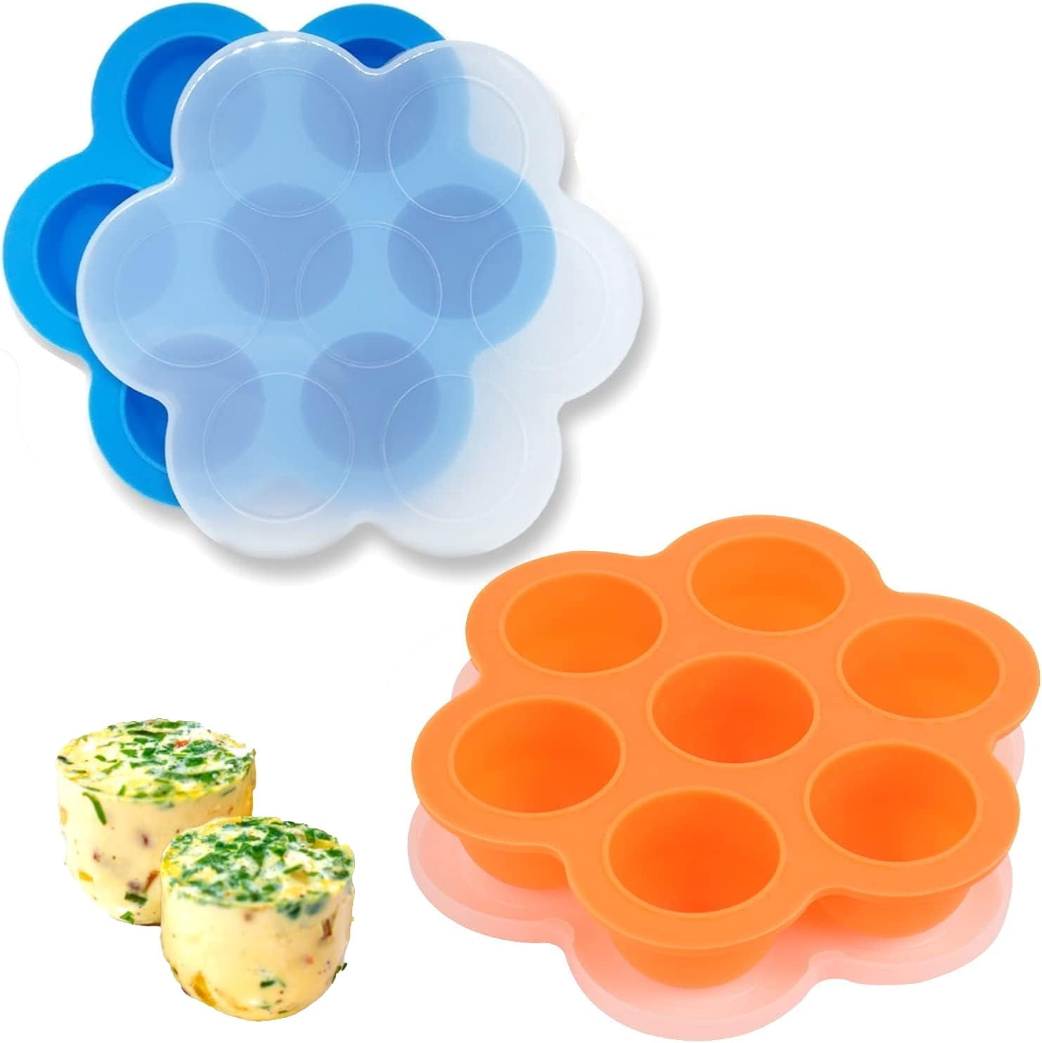 Puyeipt 2-Pack Silicone Egg Bite Molds - 7-Cup Round, For Air Fryer, Oven, Microwave, Pot, BPA Free, Red