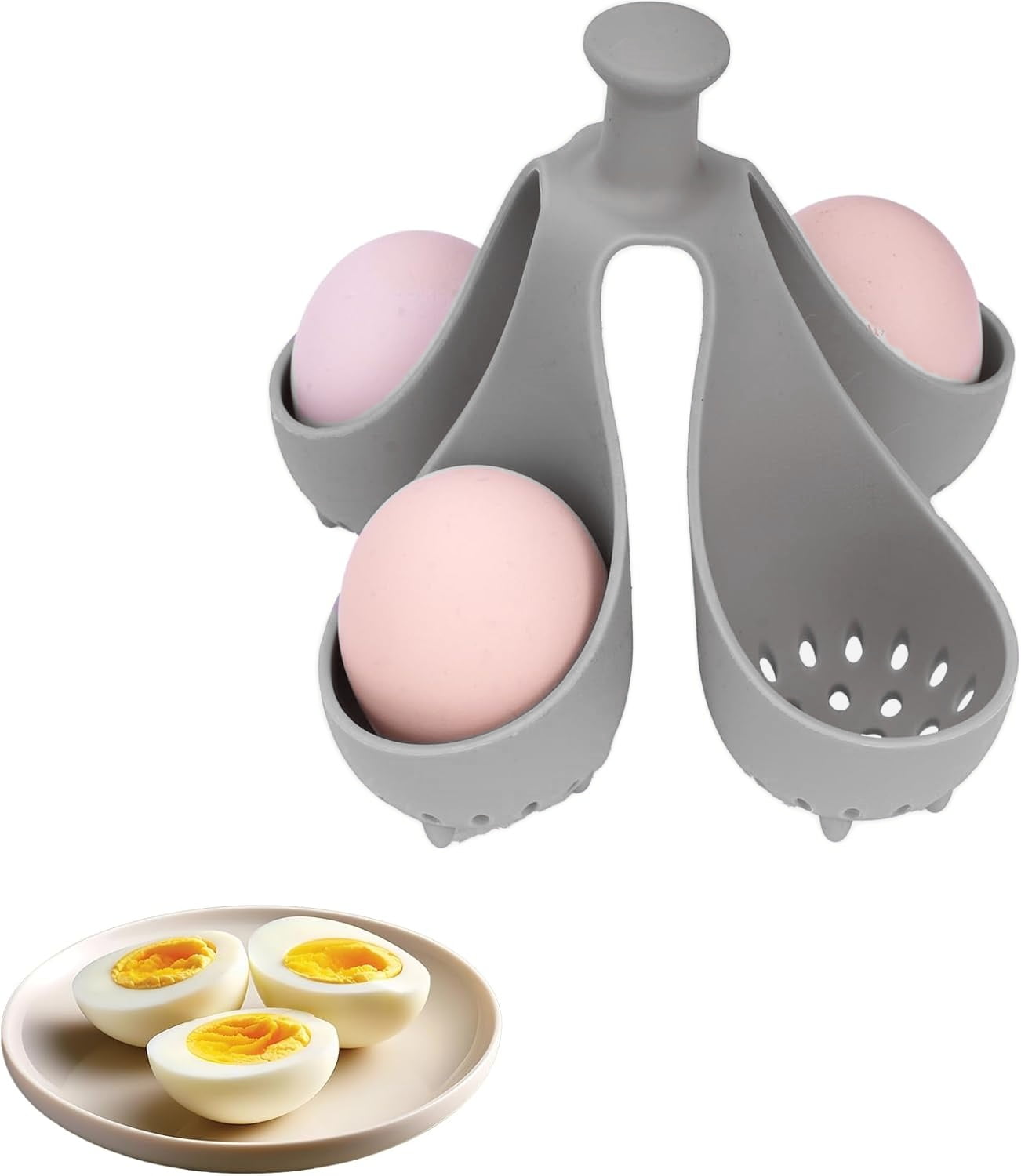 Silicone Egg Boiler Rack, 2-in-1 Egg Cooker and Storage Hold 4 Eggs, Perfect for Soft or Hard Boiled Eggs, Dishwasher Safe Kitchen Tool (Grey)