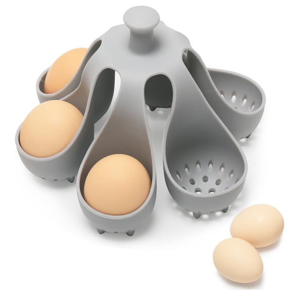 Silicone Egg Boiler Rack for Hard Soft Boiled Eggs, Food Grade Silicone Egg Boiler Cooker with 6 Holders, Kitchen Gadget for Cooking/Serving Eggs with Handle, Dishwasher Safe.