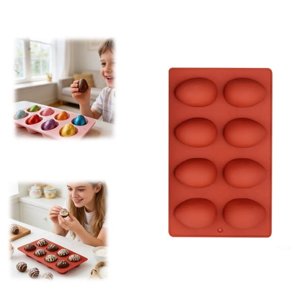 Silicone Egg Molds Easter,Large 3D Breakable Egg Mold Silicone Easter Egg Chocolate Molds,8-Cavity Chocolate Fondant for DIY Making Candy Cook Jelly Trays Chocolate,Pink