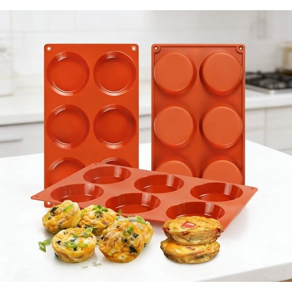 Silicone Egg Molds for Oven Baking, 3 Pcs 6-Cavity Silicone Egg Bite Molds for Breakfast Sandwiches, Non-Stick 3" Muffin Top Pans/Whoopie Pie Pan