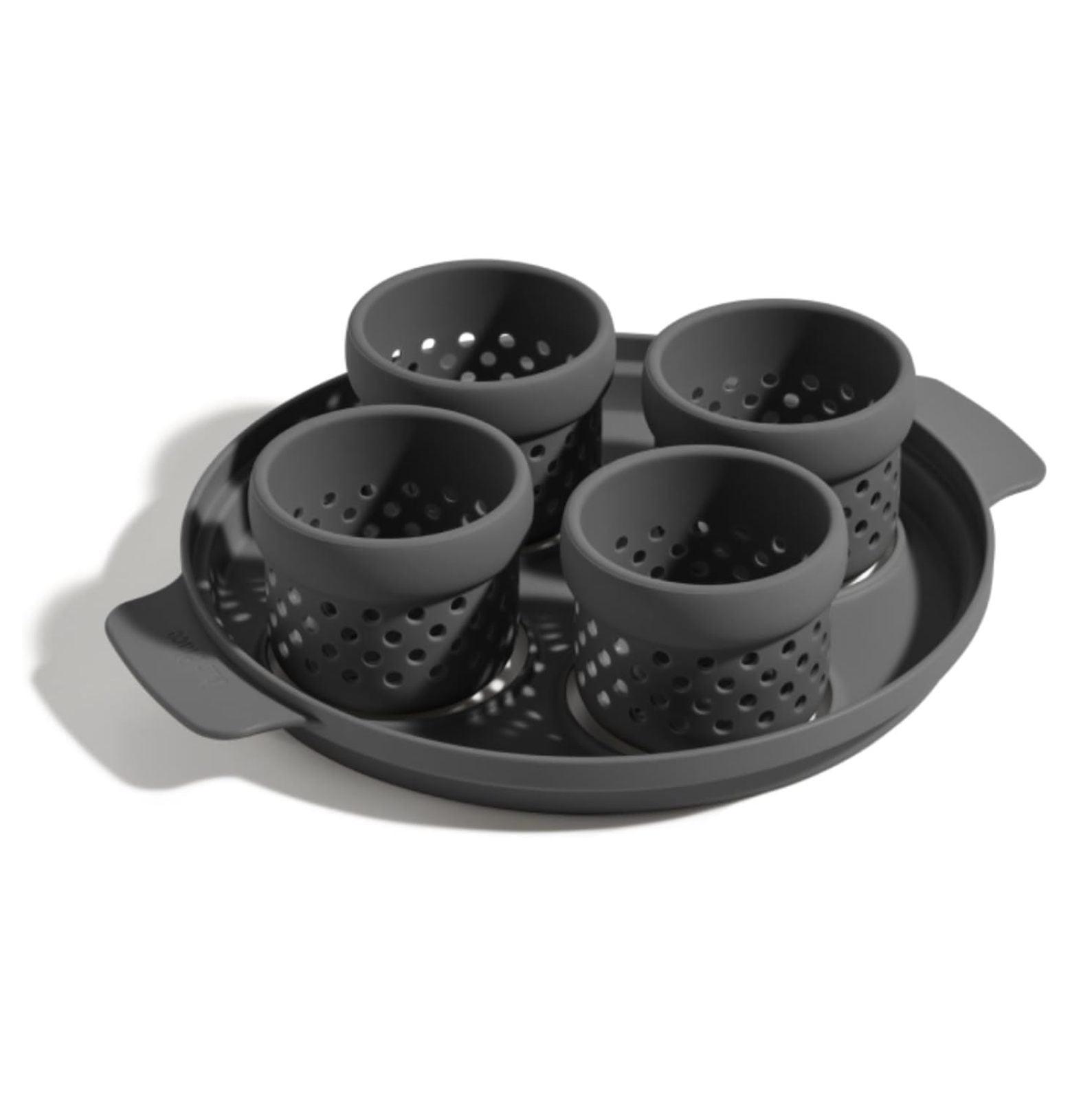 Silicone Egg Poacher Add-On - Easy-Use Poaching Set | Fail-Proof Water Bath Design | Includes Sturdy Nylon Platter & Perforated Cups | BPA-Free, Dishwasher Safe | Char