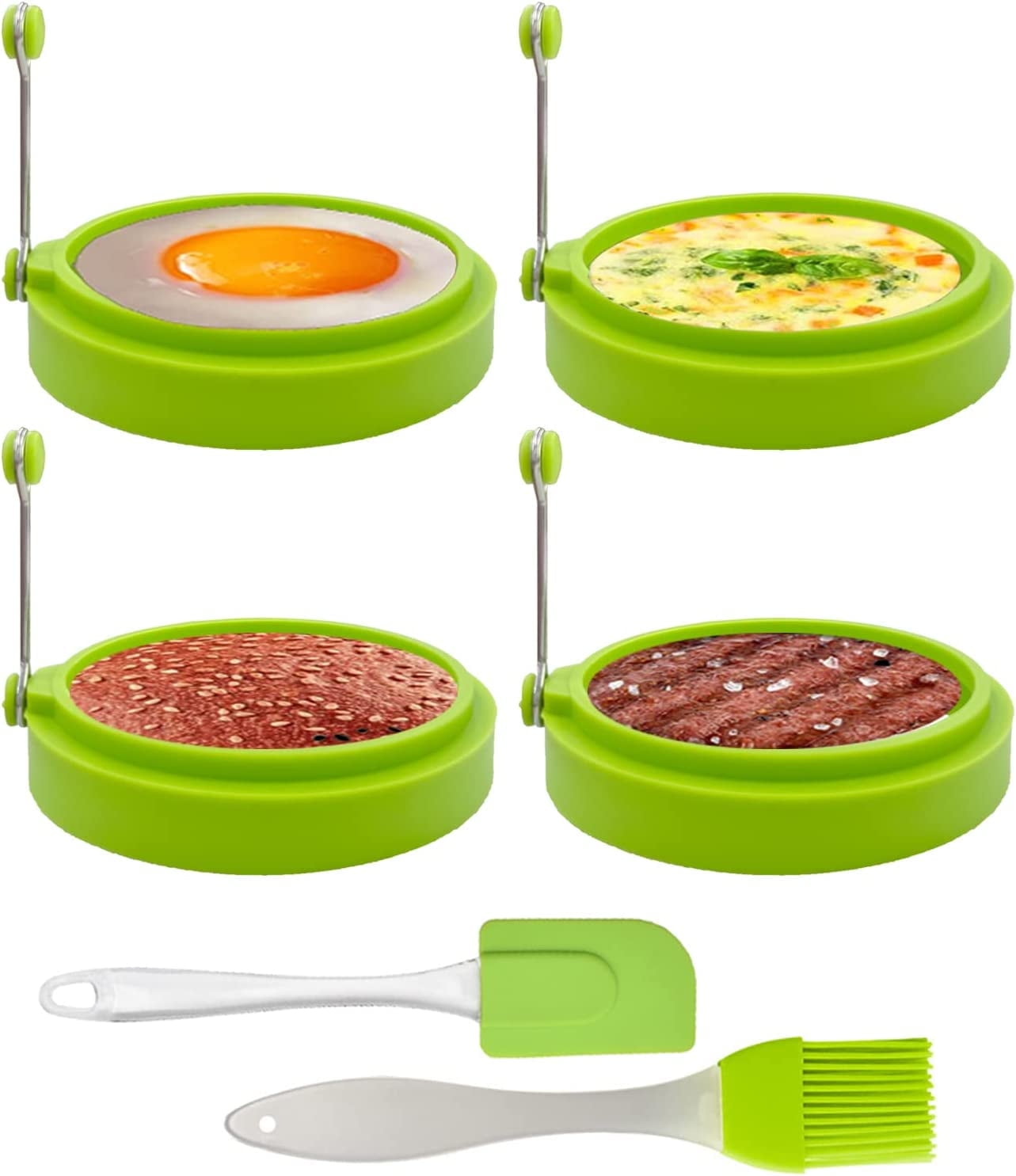 Silicone Egg Ring Molds for Cooking, 4 Pack Egg Rings for Frying Eggs, Non-Stick Pancake Mold, Ideal Sunny Side Up Egg Maker for Breakfast Sandwiches Egg Mcmuffins(Green)