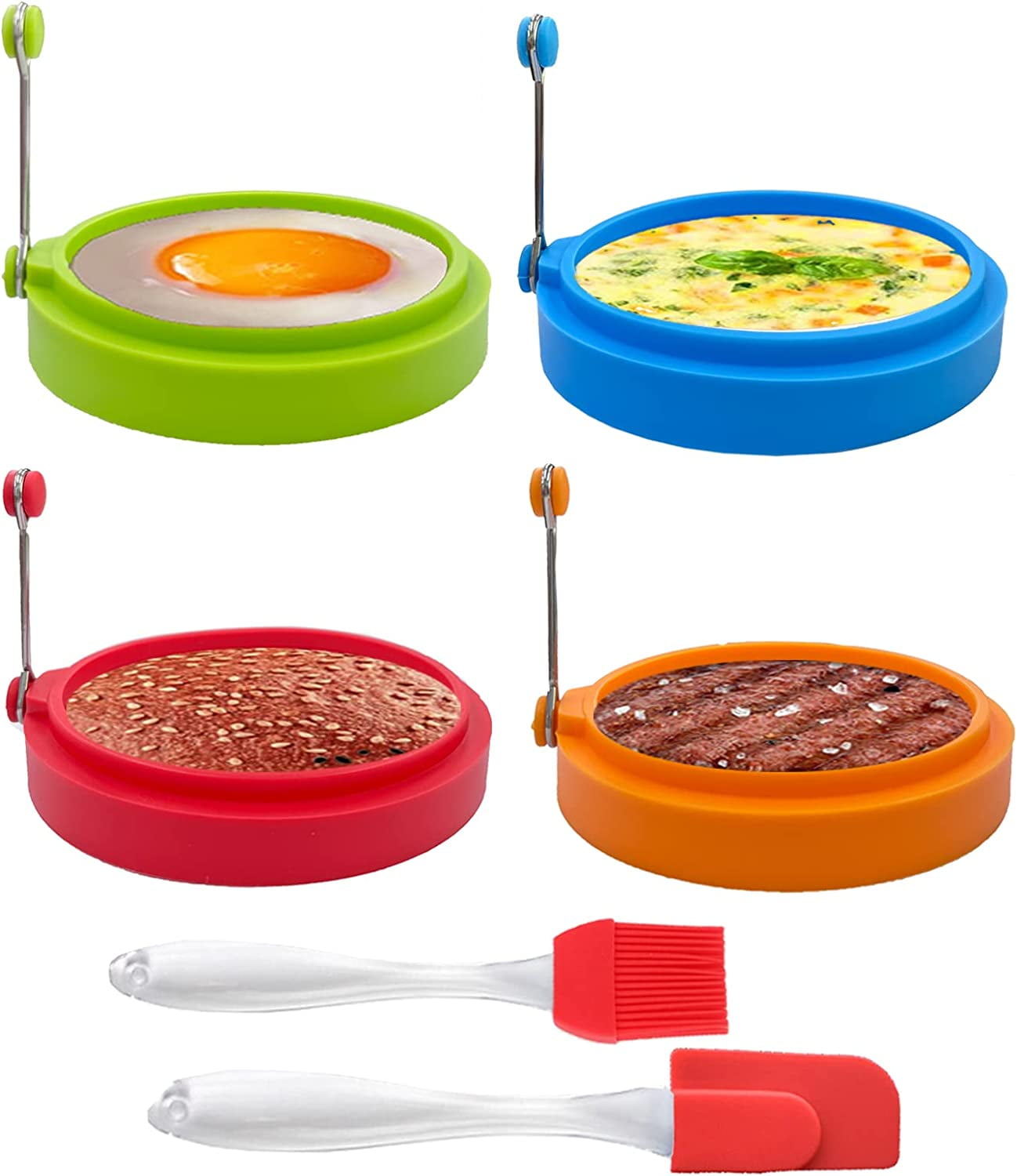 Silicone Egg Ring Molds for Cooking, 4 Pack Egg Rings for Frying Eggs, Non-Stick Pancake Mold, Ideal Sunny Side Up Egg Maker for Breakfast Sandwiches Egg Mcmuffins(Multi-color)