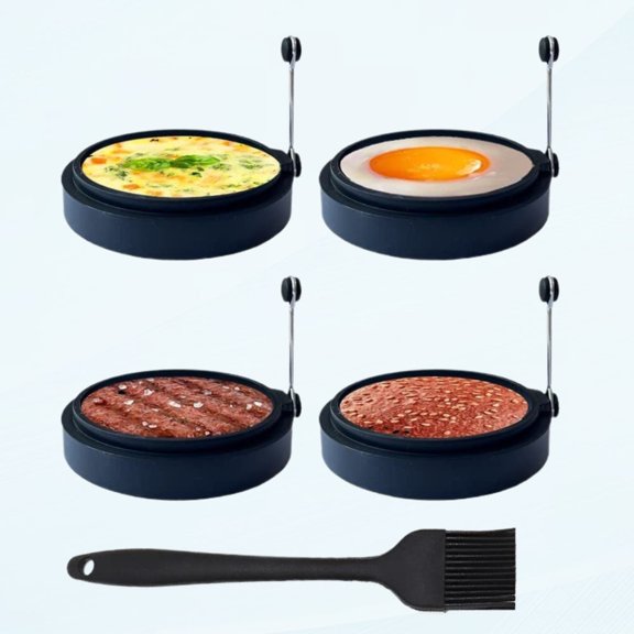 Silicone Egg Ring Molds for Cooking, 4 Pack Egg Rings for Frying Eggs, Non-Stick Pancake Mold, Ideal Sunny Side Up Egg Maker for Mcmuffins Egg Breakfast Sandwiches (Black)