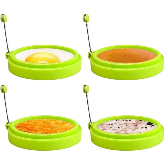 Silicone Egg Rings, 4 Inch Food Grade Egg Cooking Rings, Non Stick Fried Egg Ring Mold, Pancake Breakfast Sandwiches, Egg Mcmuffin Ring(Green,4Pack)