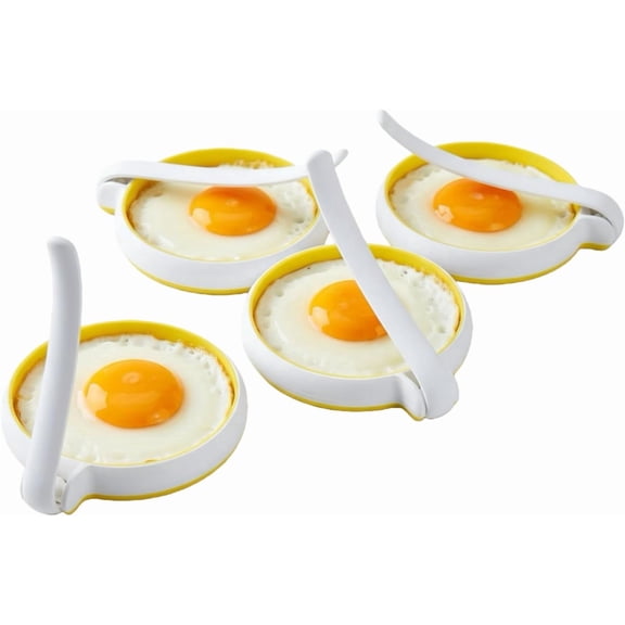 Silicone Egg Rings Set of 4 with Folding Handle, Non-Stick Round Egg Mold Cooker for Breakfast Sandwiches Pancakes and Frying Eggs, Reusable Egg Cooking Ring