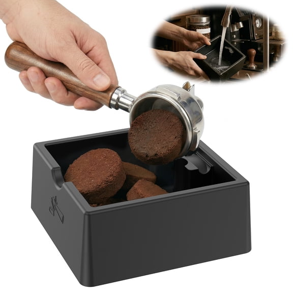 Silicone Espresso Knock Box, Quiet Non-Slip Coffee Puck Bin, Durable Barista Knock Box for Coffee Grounds, Universal Countertop Espresso Accessories(Black)