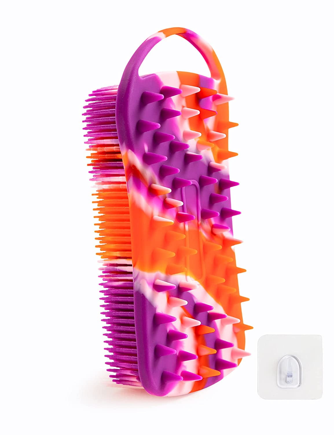 Silicone Exfoliating Body Scrubber Loofah Scalp Massager Shampoo Brush Soft Body Scrubbers for Use in Shower Lathers Well Easy to Clean 2 in 1 (1 Pack Camouflage Orange)