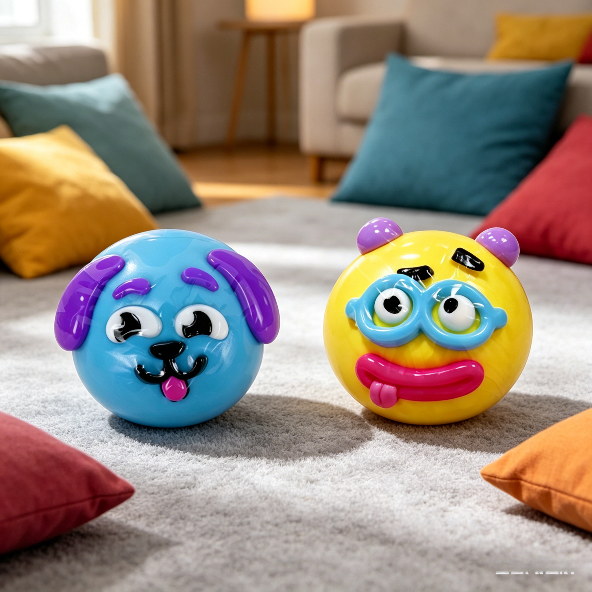 Silicone Face-Changing Squishy Stress Balls 2-Pack, Squeeze & Swap Expression Sensory Toys, Anxiety Relief Fidget Toys, Cute Decompression Toys (Blue + Yellow)