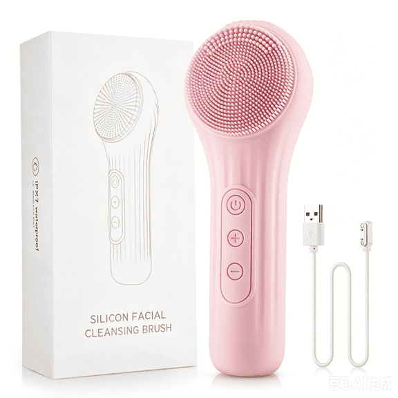 Silicone Facial Cleansing Brush, Electric Sonic Face Cleansing Brush, Waterproof Face Brush for Deep Cleansing, Gentle Exfoliating, Facial Massaging, Makeup Removal All Skin Types for Men Women, Pink