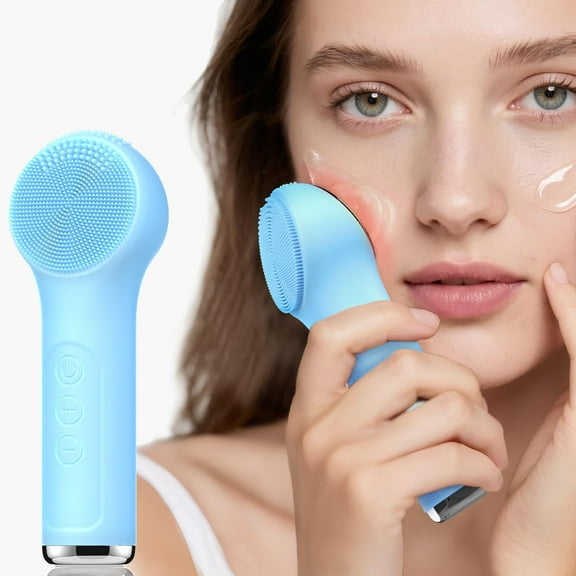 Silicone Facial Cleansing Brush, Portable Electric Face Scrubber with Heat and Vibration, 3 Modes Adjustable, Waterproof IPX6, USB-C Rechargeable, Deep Cleansing, Exfoliating and Massage