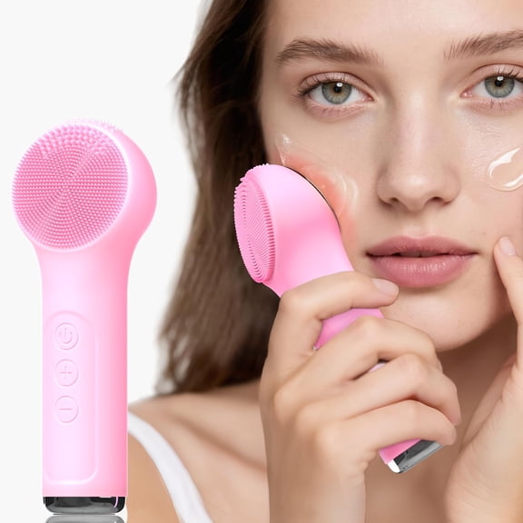 Silicone Facial Cleansing Brush, Portable Electric Face Scrubber with Heat and Vibration, 3 Modes Adjustable, Waterproof IPX6, USB-C Rechargeable, Deep Cleansing, Exfoliating and Massage