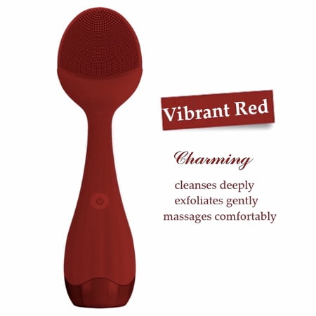 Silicone Facial Scrubber, MichPong Face Cleansing Brush Waterproof Rechargeable for Women, Red