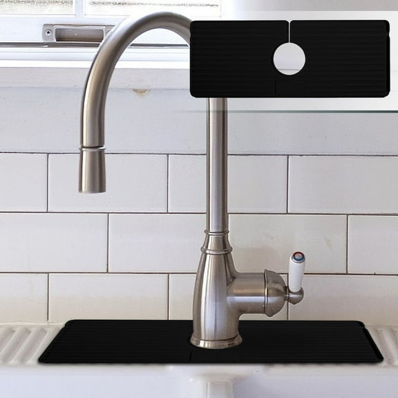 Silicone Faucet Drainage Pad for Kitchen and Bathroom Sink, 14x37cm Water-Absorbing Mat, Fits Faucets up to 2.5 Inches, Reusable Non-Slip Counter
