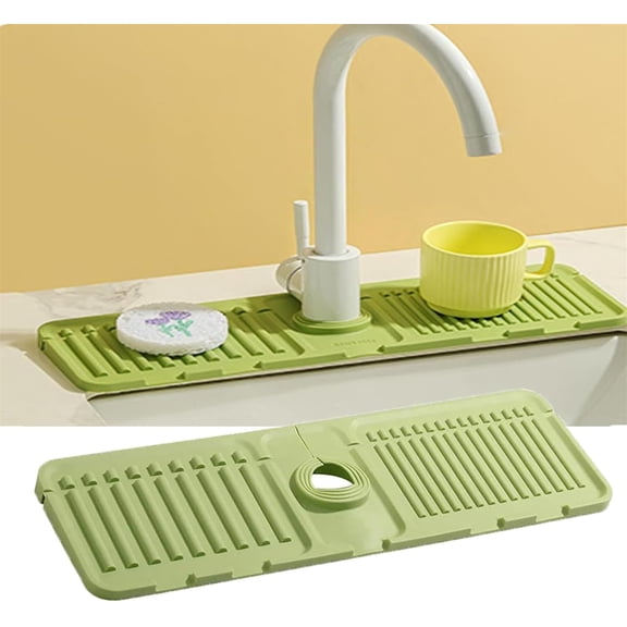 Silicone Faucet Drip Catcher Mat, 2024 New Kitchen Sink Splash Guard Silicone Draining Mat Fast Drying Stone Sink Tray, Silicone Mat Sink (off-white)