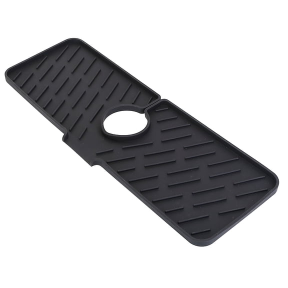 Silicone Faucet Handle Drip Catcher Tray Mat, TeqHome Kitchen Faucet Sink Splash Guard, Drying Mat for Kitchen Counter & Bathroom Kitchen Sink, Black