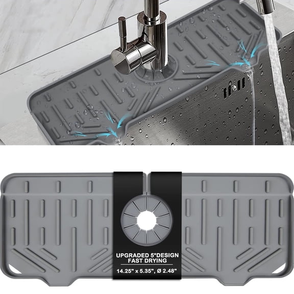 JQMUHLC Silicone Kitchen Sink Splash Guard 14.25 x 5.35 inch, Kitchen Counter Faucet Drying Mat