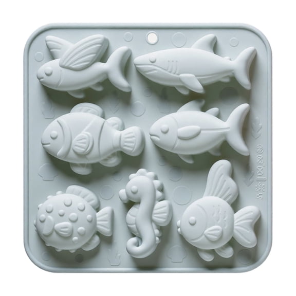 Silicone Fish Baking Mold, 7-Cavity Sea Creature Design, Food Grade & Heat Resistant, Tray for Chocolate, Candy, Soap, and Cake Decorating