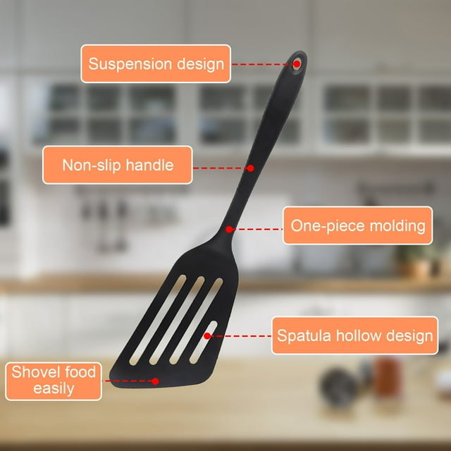 Silicone Wok Spatula, Upgrade Nonstick Spatula Turner Heat Resistant Solid Silicone Stir Fry Spatula for Non Stick Cookware (Black)