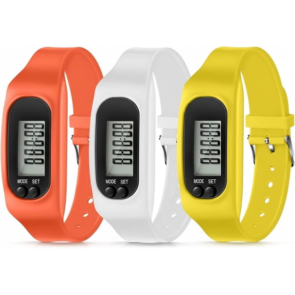 Silicone Fitness Tracker Pedometer Watch – 3 Pack Step Counter Bracelets with Calorie Tracking, Simple Walking & Running Pedometer for Men, Women & Kids(RL 3 PCS)