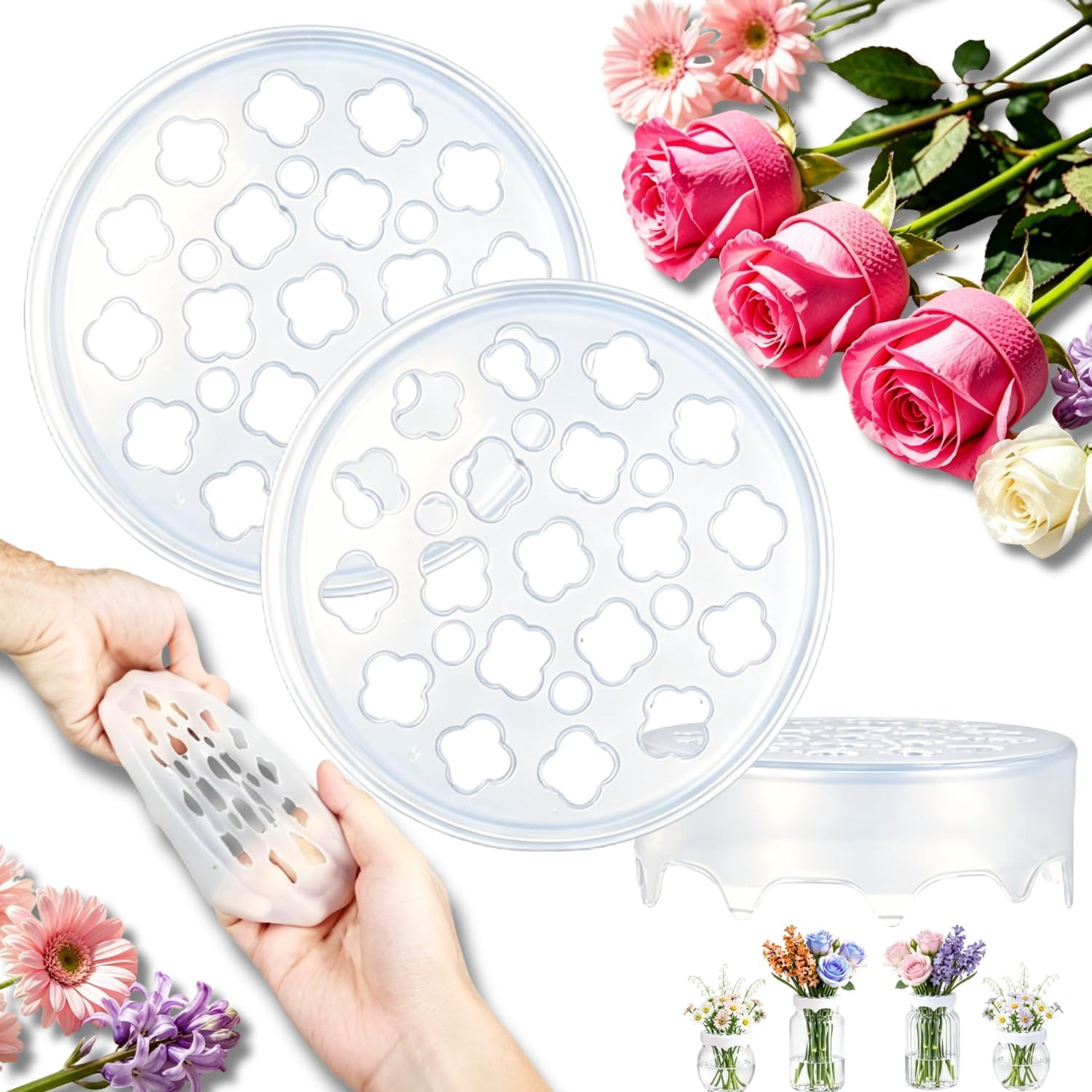 Silicone Flower Arrangement Grid – Flexible Floral Stem Holder for Vases, Waterproof & Reusable, Easy DIY Flower Fixing Tool (8 PCS)