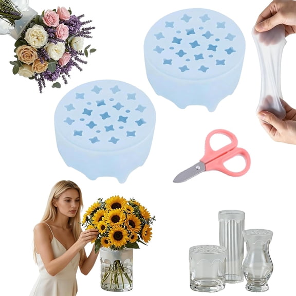 Silicone Flower Arrangement Grid - Waterproof Floral Stem Holder for Vases, Water Proof & Reusable Flower Grid for Easy DIY Arrangements, Weddings & Home Decor (Blue*2Pcs)