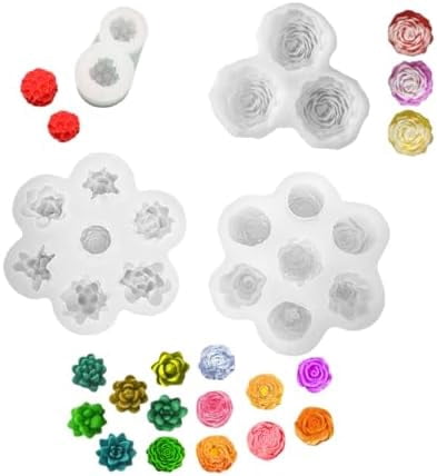 Silicone Flower Molds Set, 3D Rose Peony Succulent Design, 7-Cavity Resin Casting Molds for Candle Making, Soap, Wax Melts, Epoxy Crafts, Cake Decoration