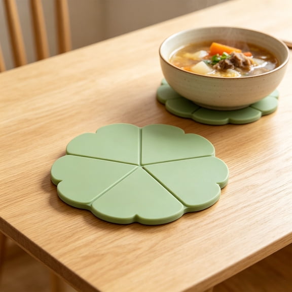 Silicone Flower Trivet 6.3 Inch Heat Resistant Pot Mat for Dining Table Light Green