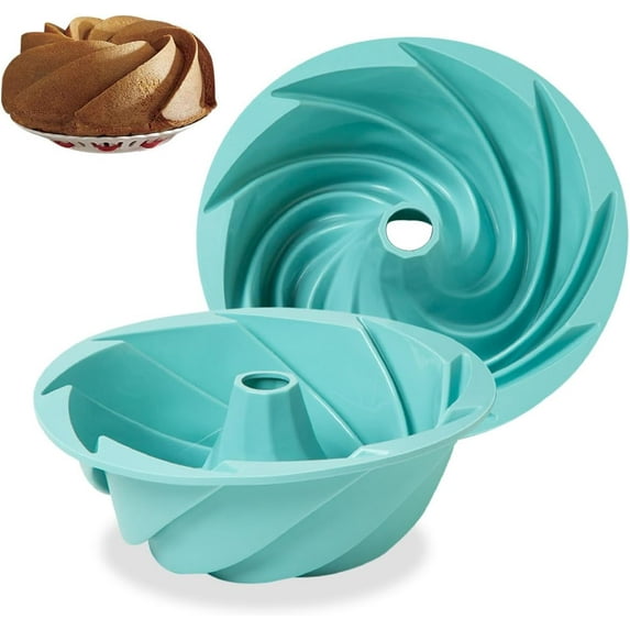 Silicone Fluted Pans, 2PCS Non-stick TIFOR Pan Baking Molds, Perfect Bakeware for Cake, Jello, Gelatin, Bread, , 9.5 Inch (BLUE)