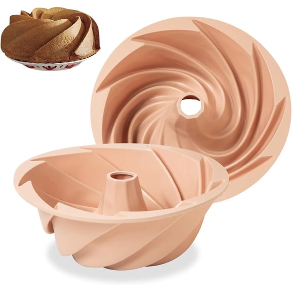 Silicone Fluted Pans, 2PCS Non-stick TIFOR Pan Baking Molds, Perfect Bakeware for Cake, Jello, Gelatin, Bread, , 9.5 Inch (PINK)
