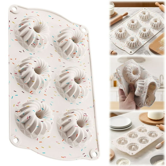 Silicone Fluted Tube Cake Pans with Metal Reinforced Frame, 6-Cavity Non-Stick Cupcake & Dessert Molds, Cornbread, Jellies, and Baking Pan Set, 6.7×11.5 in