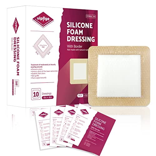 Silicone Foam Dressing with Gentle Adhesive Border 4'' x 4'' 10 Pack