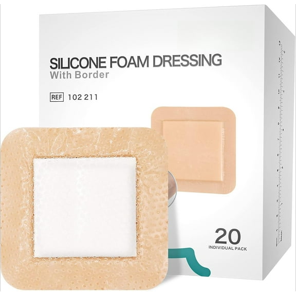 Silicone Foam Dressing with Border 20 Pack Adhesive 4"x4" Waterproof Wound Dressing Bandage for Wound Care