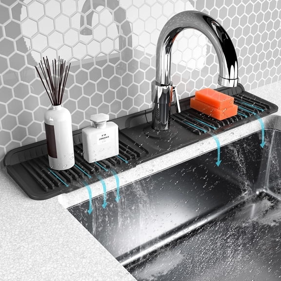 Silicone Foldable Kitchen Sink Mat, Drip Tray for Tap Area, Back-of-Faucet Splash Protector