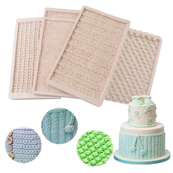 Silicone Fondant Impression Mat, 4 Knitting Cake Border Texture Design, Baking & Craft Supplies