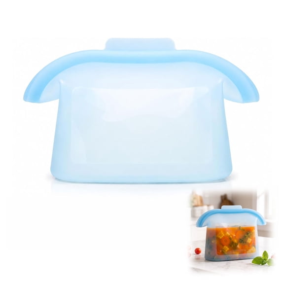 Silicone Food Storage Bags – Reusable Leak-Proof Upright Freezer Bags, High-Temperature Resistant, Microwave & Dishwasher Safe, Dual-Seal Freshness for Soups, Snacks & Leftovers (Blue, 1PCS)