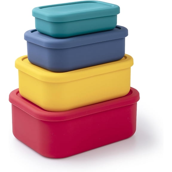 Silicone Food Storage Containers with Lids Set 4 Sizes and Silicone Containers,For Freezing, Bento Boxes, Snack Boxes,Freezer preservation Leak Proof (1, Rectangular)