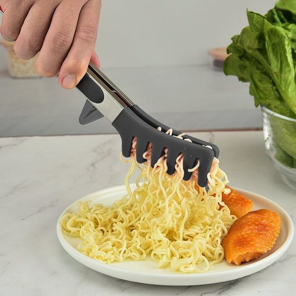 Silicone Food Tongs with Stand | Heat-Resistant Pasta & BBQ Tongs | Non-Slip Grip | 4 Colors (Red, Pink, Green, Gray) | 12.9" Kitchen & Baking Tool