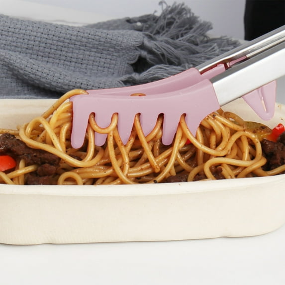 Silicone Food Tongs with Stand Non-Slip Heat Resistant 4 Colors Ergonomic Grip Multi-Function Pasta Baking BBQ Bread Clips for Kitchen Cooking