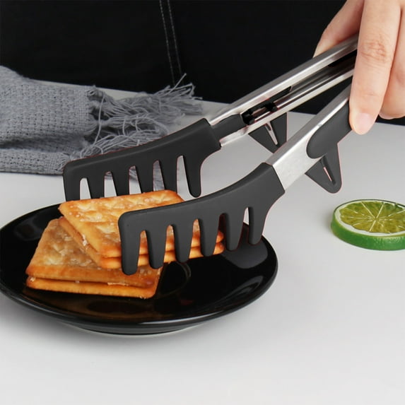 Silicone Food Tongs with Stand Non-Slip Heat Resistant 4 Colors Ergonomic Grip Multi-Function Pasta Baking BBQ Bread Clips for Kitchen Cooking