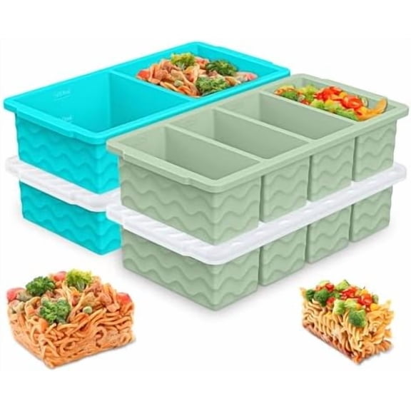 Silicone Freezer Molds for Soup with Lid, 1-Cup & 2-Cup Large Ice Cube Trays Food Storage Containers for Meal Prep, Freeze 250mL/125mL Portions – 2 Pack (1-Cup Green&2-Cup Blue)