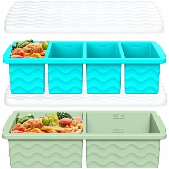 Silicone Freezer Molds for Soup with Lid, 1-Cup & 2-Cup Large Ice Cube Trays Food Storage Containers for Meal Prep, Freeze 250mL/125mL Portions – 2 Pack