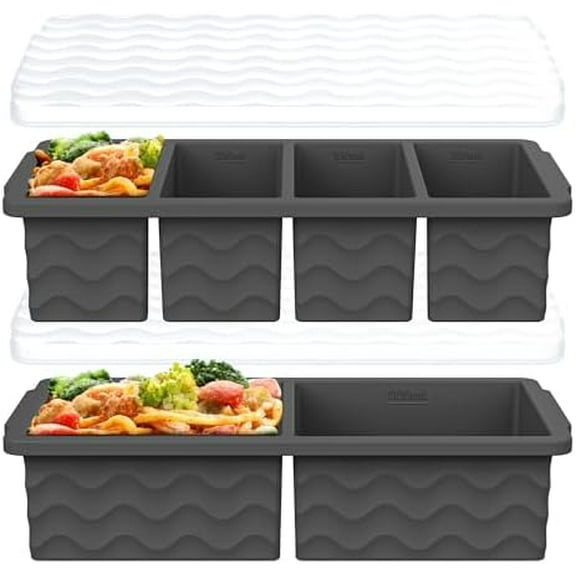 Silicone Freezer Molds for Soup with Lid, 1-Cup & 2-Cup Large Ice Cube Trays Food Storage Containers for Meal Prep, Freeze 250mL/125mL Portions – 2 Pack