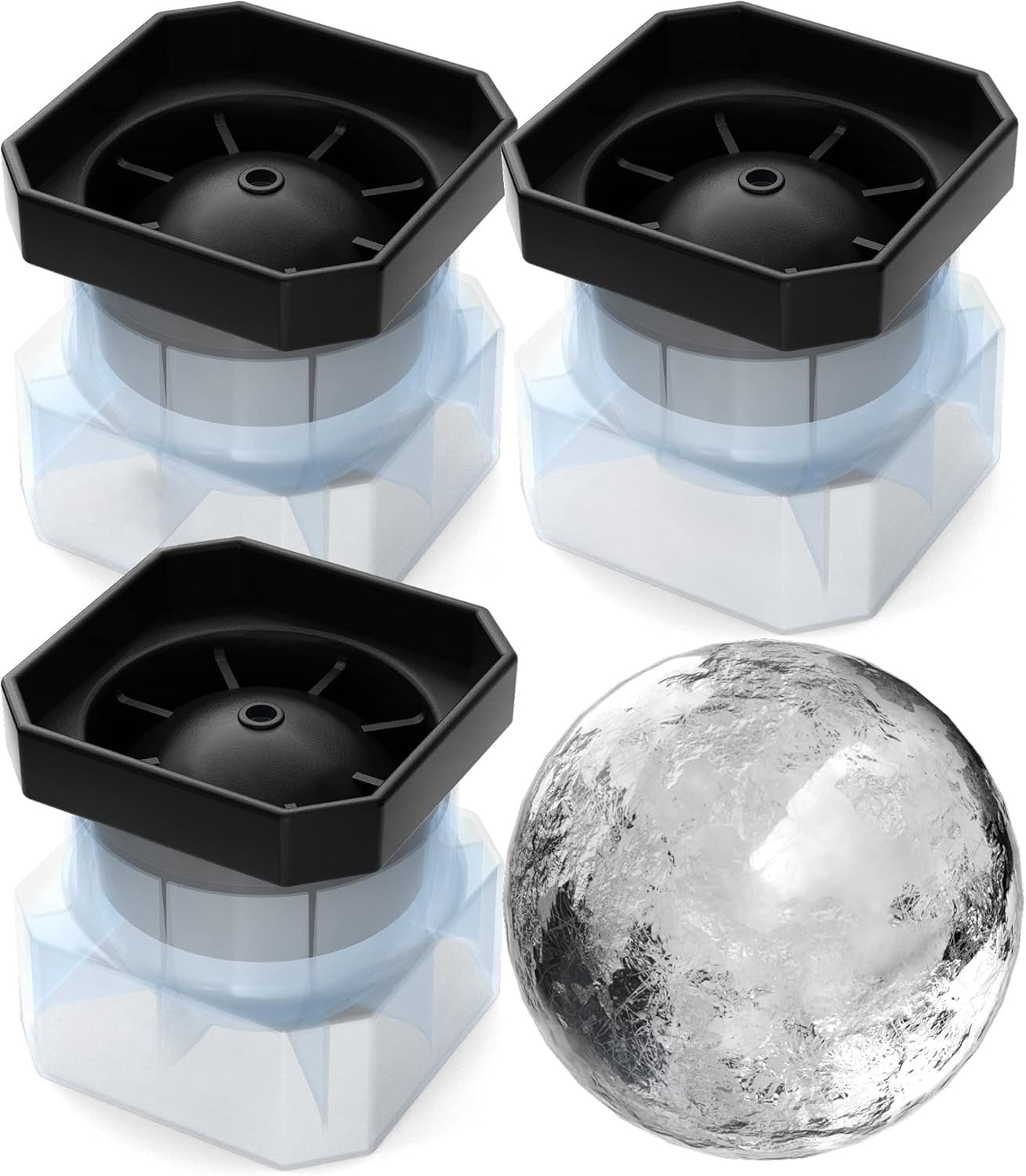 Silicone Freezer Press Sphere Ice Ball Maker Mold, 3 Pack for Large Round Craft Whisky Ice Balls - Bourbon, Scotch, Old Fashioned, Cocktail Drinks - by